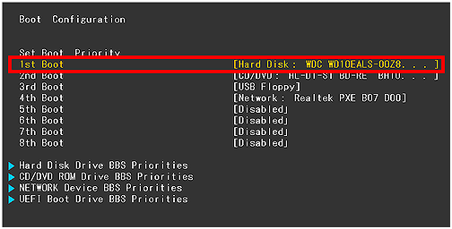 NO_TRANS : modifier l'ordre de démarrage du disque dur dans la configuration de démarrage du BIOS