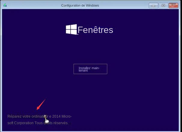 L'écran d'installation de Windows répare votre ordinateur