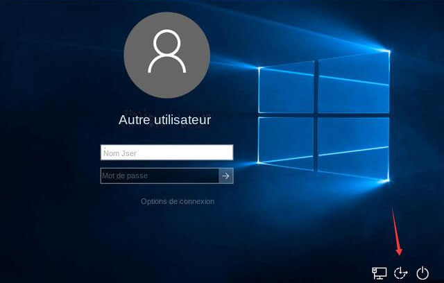 bouton "facilité d'utilisation" dans l'écran de connexion à Windows