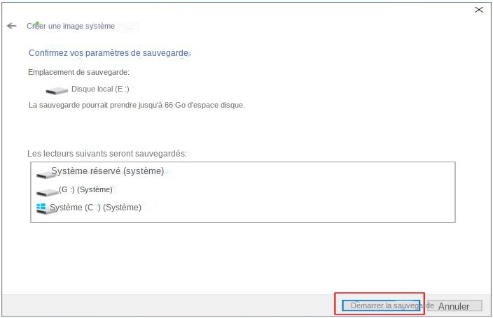 créer une sauvegarde de Windows