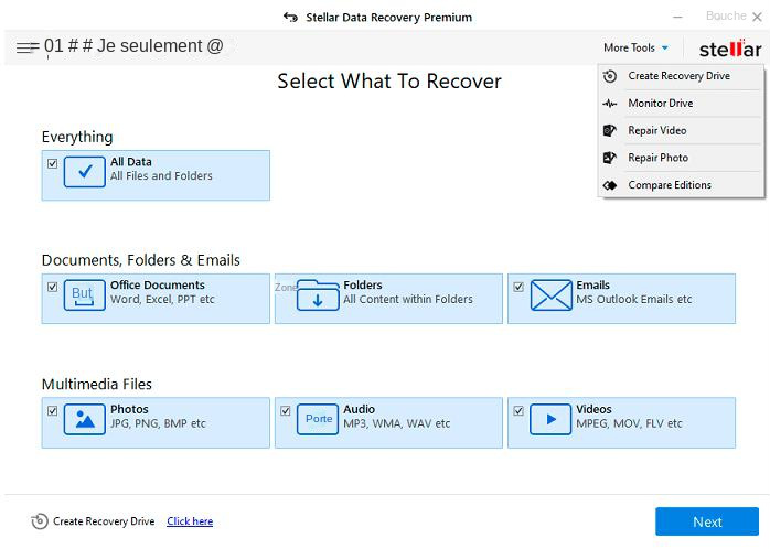 Interface du logiciel Stellar Data Recovery Premium