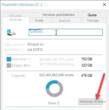 Windows exécute un utilitaire de nettoyage de disque