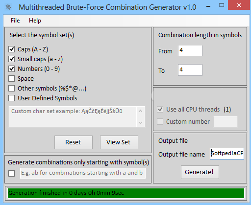 Générateur de combinaisons de force brute multithread