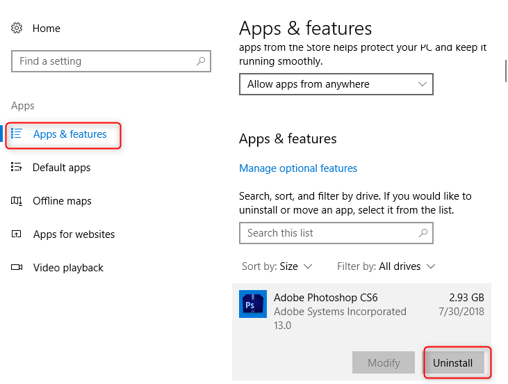 désinstaller un logiciel dans Windows 10