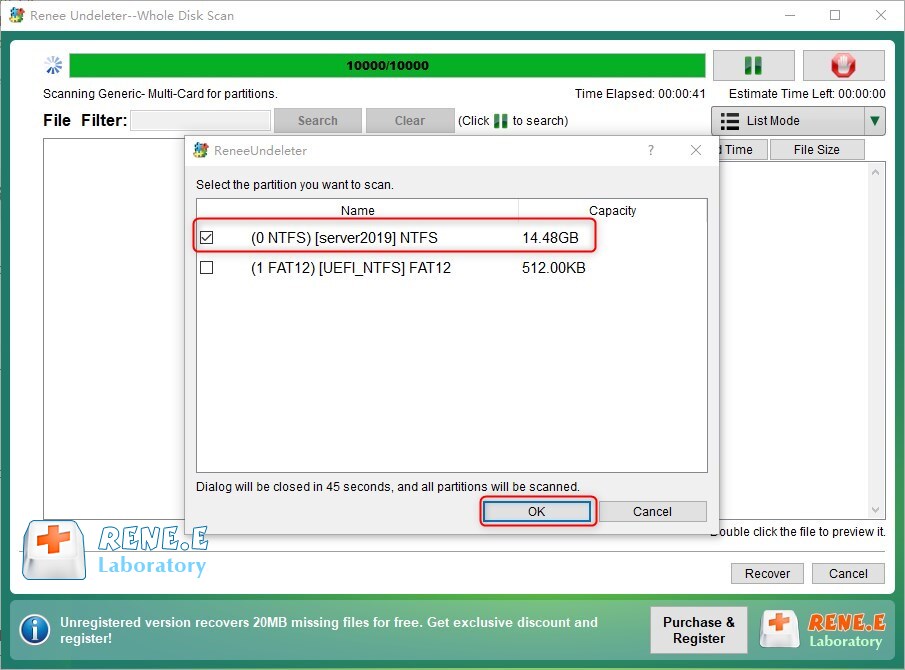 Sélectionner la partition à analyser