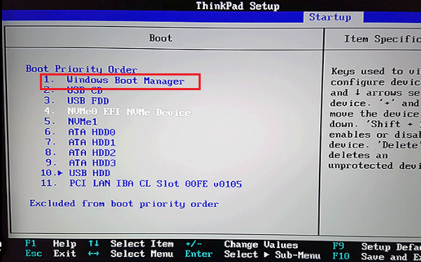 portable Lenovo Dans le menu BIOS, accédez à l’onglet de démarrage.