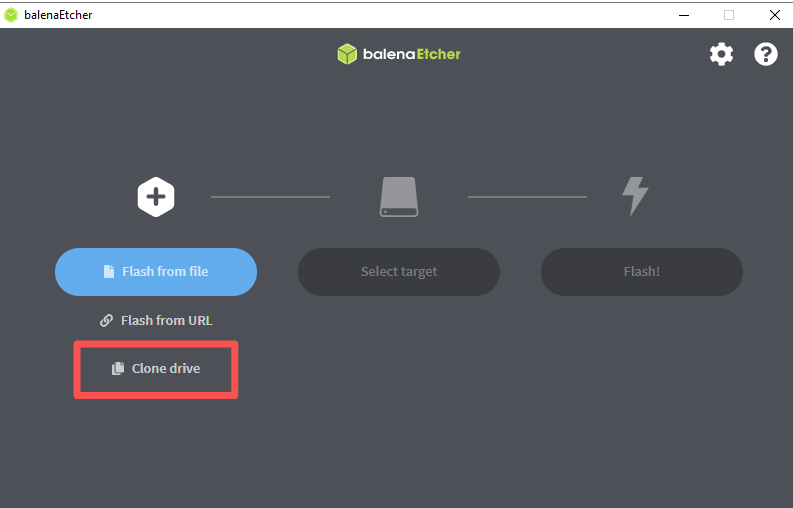 balenaEtcher - Dans le menu de sélection de la source, choisissez Clone Drive
