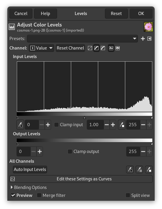 gimp niveaux couleurs