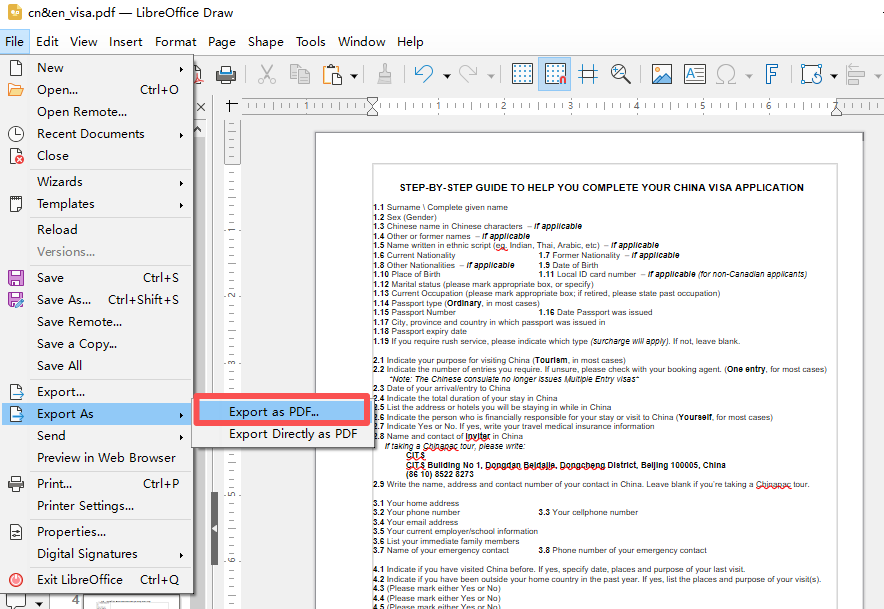 Exporter un PDF avec LibreOffice Draw