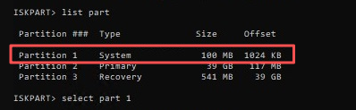sélectionner la partition EFI