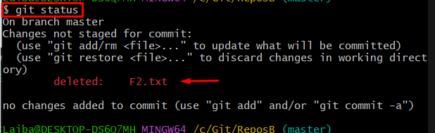 git status pour afficher les fichiers supprimés