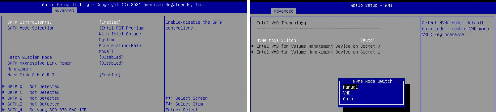 activer ou désactiver le mode intel vmd ou rst dans le BIOS