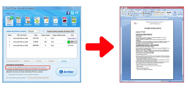 Conversion du document PDF avec OCR