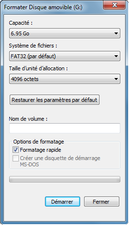 Lancer le formatage du disque dur sur Windows