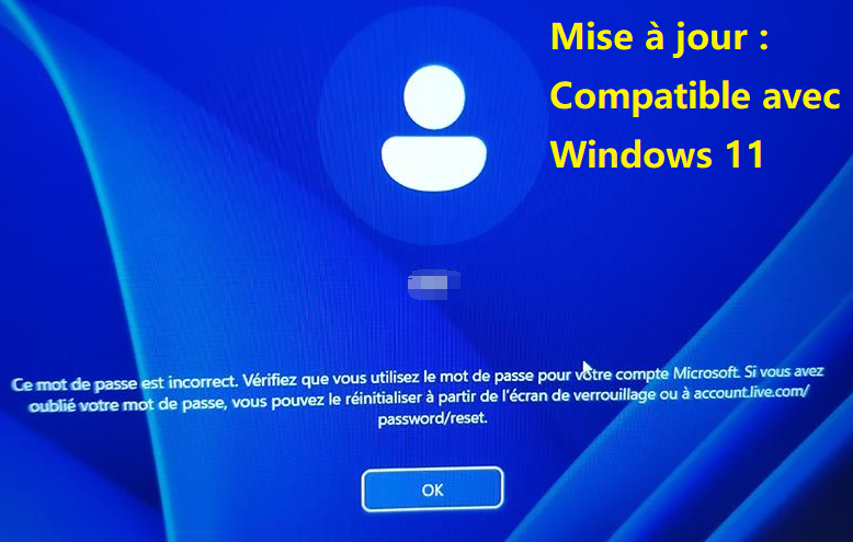 Mot de passe de connexion Windows incorrect, Mise à jour : Compatible avec Windows 11