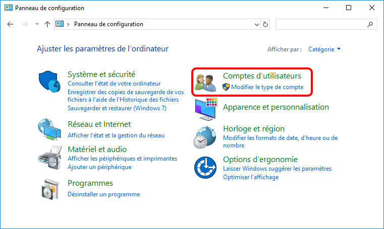 panneau de configuration