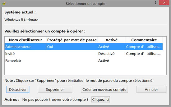 Réinitialiser le mot de passe Windows 8-Renee PassNow