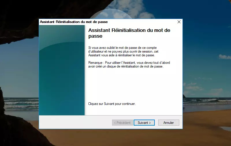 insérer le disque de réinitialisation de mot de passe