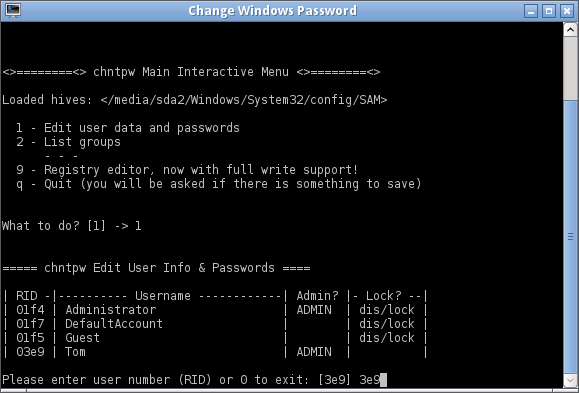 Réinitialiser le mot de passe Windows avec Chntpw-5