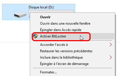 activer BitLocker sur un disque