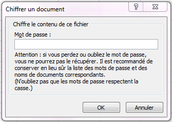 créer un mot de passe pour un fichier excel