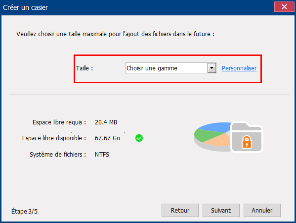 sélectionner la taille pour le disque virtuel