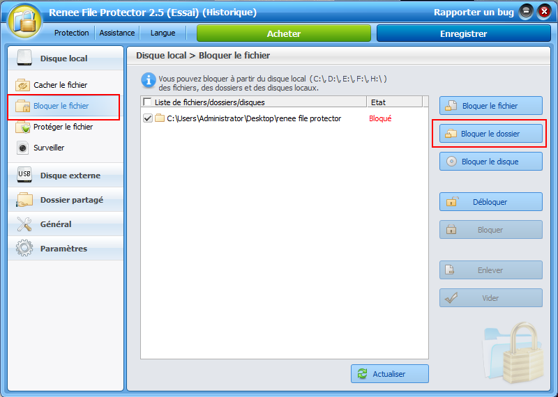 Interdire l'ouverture d'un dossier avec Renee File Protector