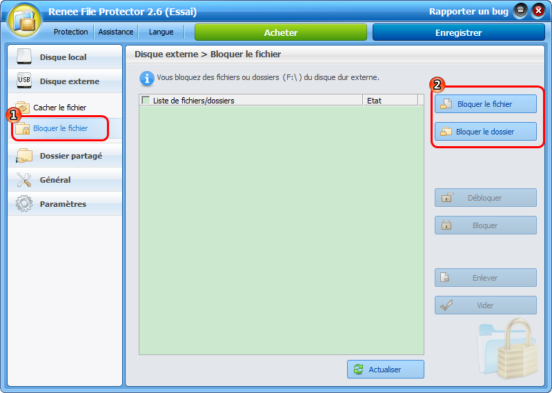 Bloquer un fichier d'une clé USB avec Renee File Protector