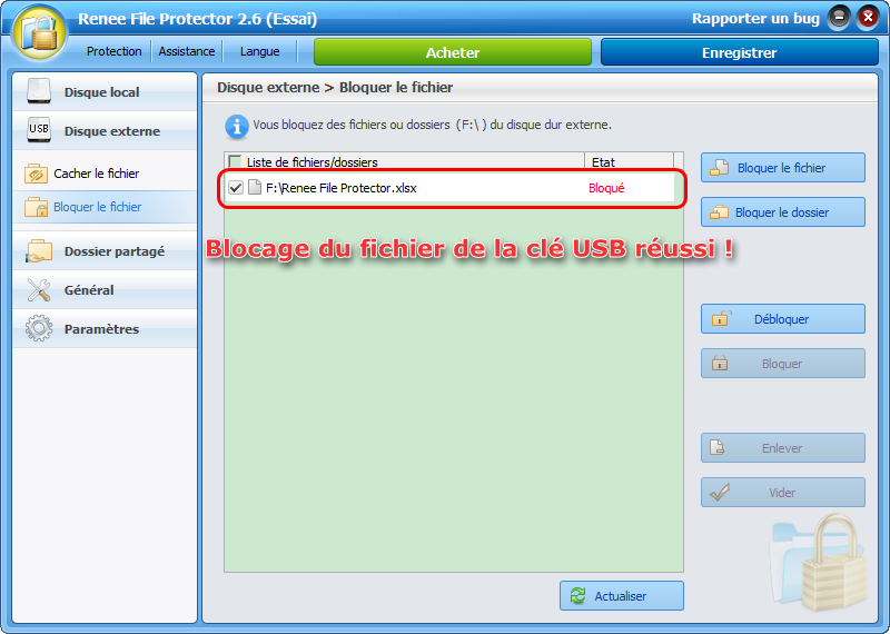 Bloquer un fichier d'une clé USB avec Renee File Protector