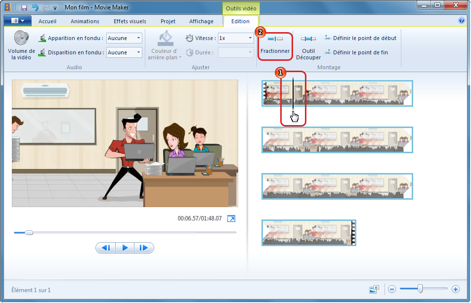 Fractionner la vidéo dans Windows Movie Maker