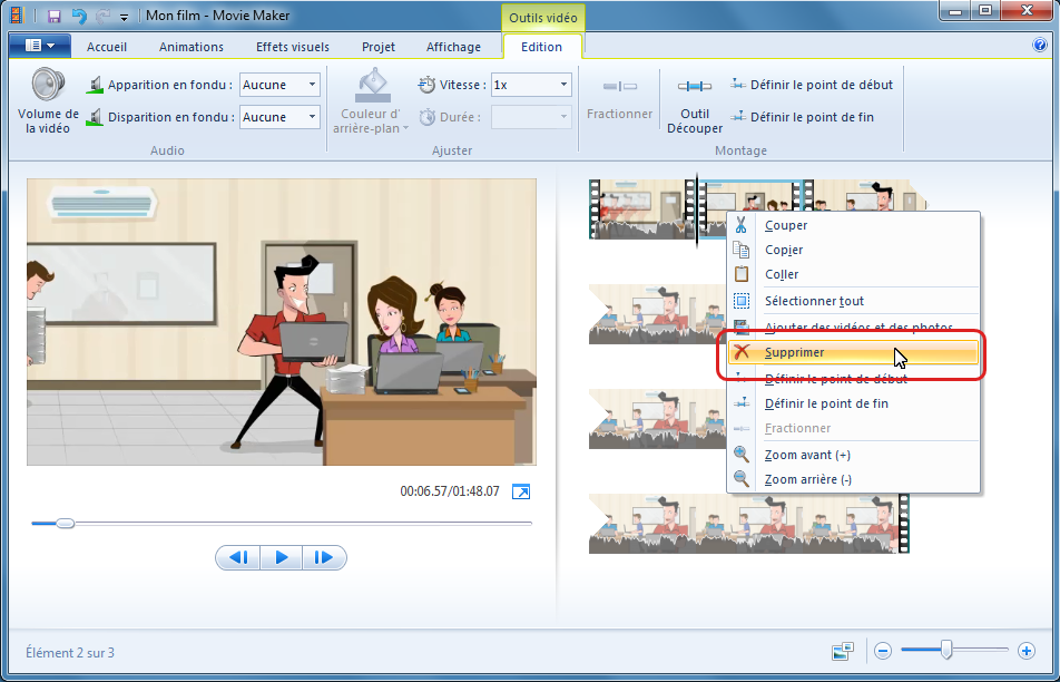 Supprimer les parties inutiles dans Windows Movie Maker