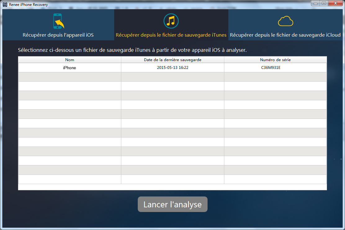 Récupérer les données avec Renee iPhone Recovery