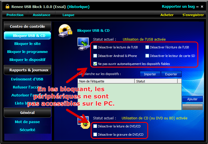 bloquer USB et CD-renee usb block