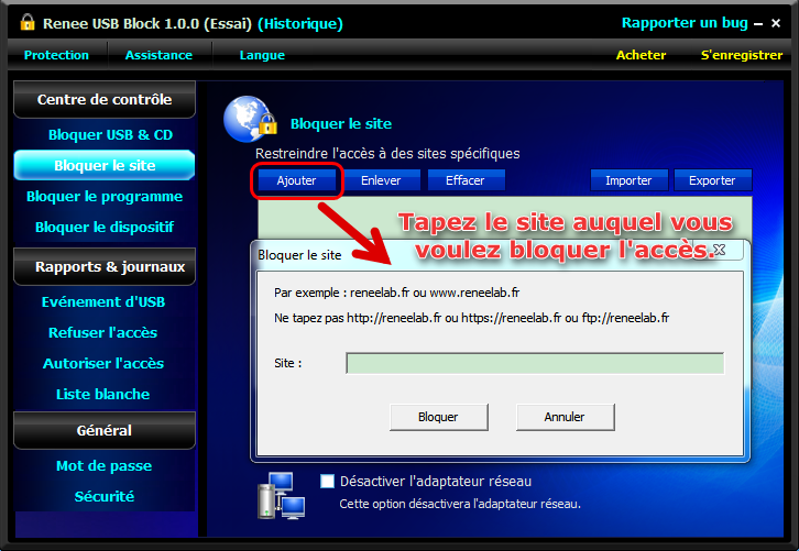 bloquer le site - renee usb block