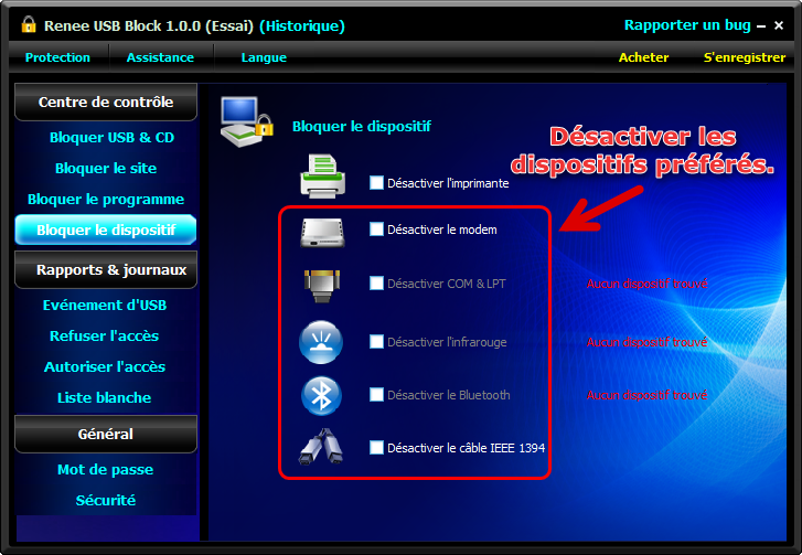 Désactiver le dispositif avec Renee USB Block