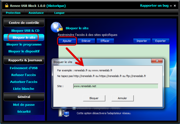 Bloquer le site Web avec Renee USB Block