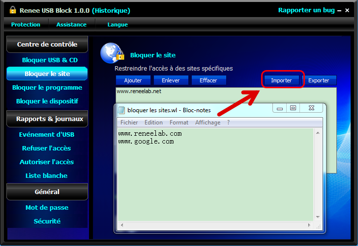 Bloquer le site Web avec Renee USB Block