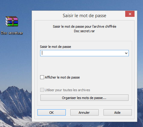 creer un mot de passe sur le fichier zip avec winrar -4