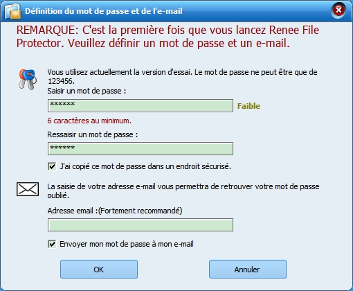 créer un mot de passe pour Renee File Protector