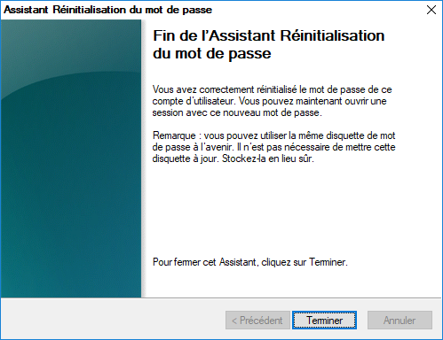 réinitialisation du mot de passe terminée