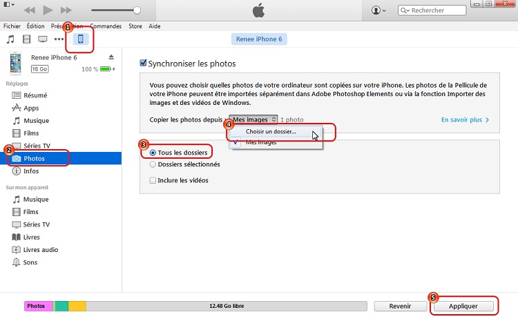 Transférer les photos du PC à iPhone avec iTunes -  Renee iPhone Recovery