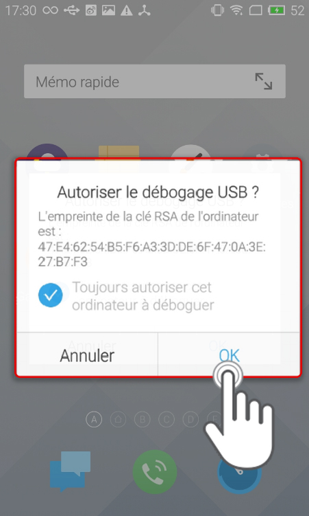 autoriser le débogage usb