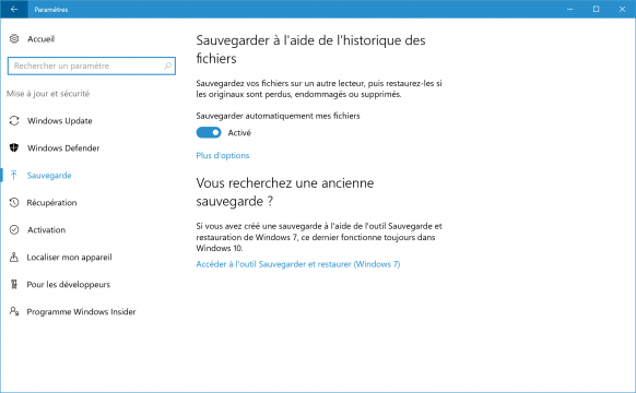 Sauvegarder Windows 10 avec l'historique des fichiers