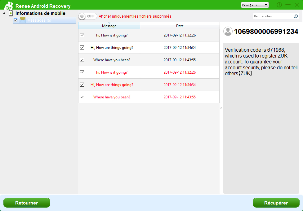 Récupérer les SMS effacés sur le mobile Android - Renee Android Recovery