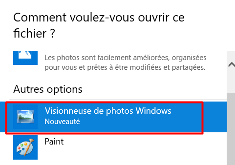 Ouvrir les photos avec la Visionneuse de photos Windows
