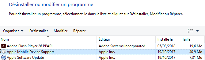 Désinstaller les programmes d'Apple