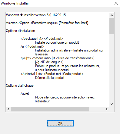 Notifications de l'activation de Windows Installer