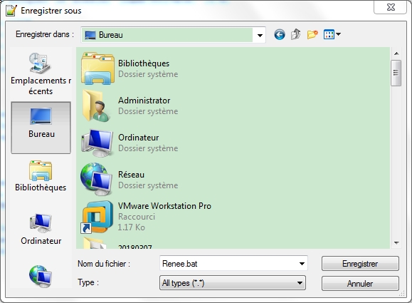 Enregistrer le fichier bat
