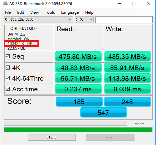 AS SSD Benchmark XXXXX K OK