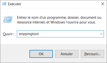 Taper snippingtool dans la commande d'Exécution